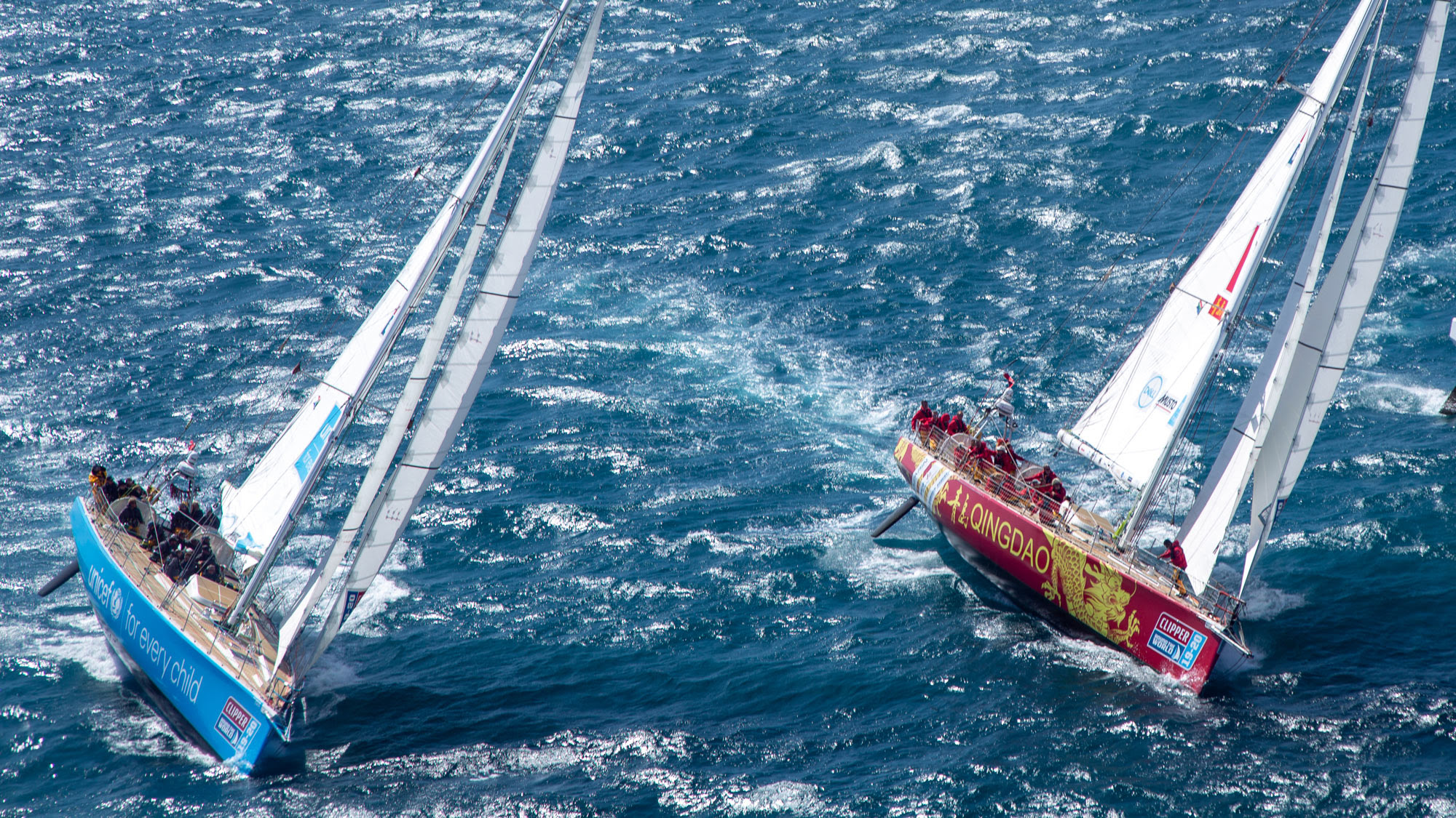 Clipper Race The Zhuhai and Ha Long Bay, Viet Nam team yachts battle it out on Table Bay, Cape Town