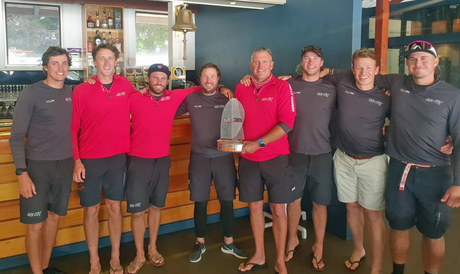 MC38 2020 Australian Championship -  Winning crew of Lazy Dog. Photo Tilly Lock