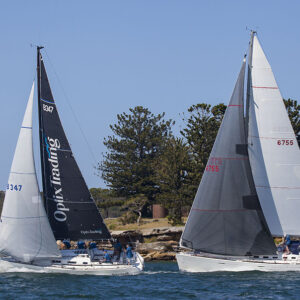 Speedwell finally gets around Ausreo on the Western side of Shark Island, whilst other non-spinnaker competitors make for the turning mark at the Southern tip of the island.